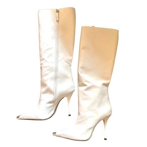 SCHUTZ Knee‎ High Leather Boots Metal Pointed Toe White 9.5 - Picture 4 of 6